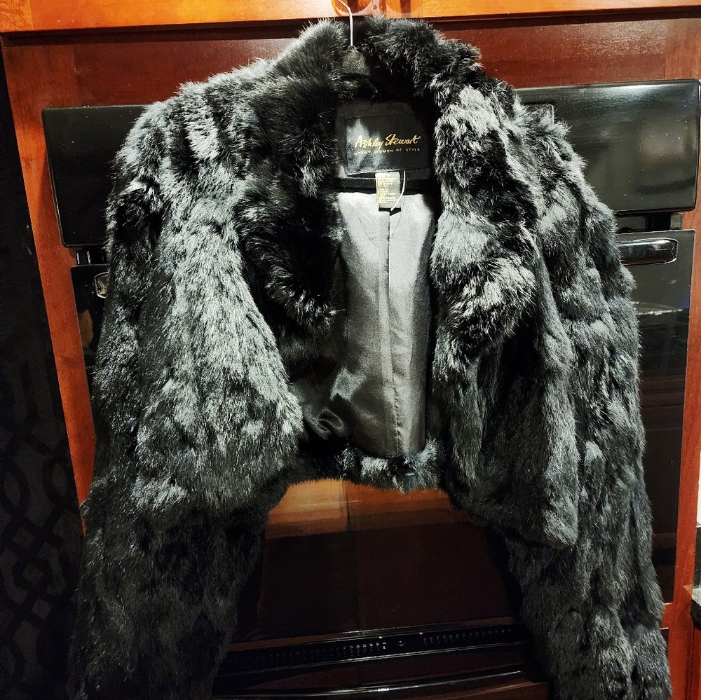 Ashley Stewart Black Rabbit FUR Jacket - Bolero Style